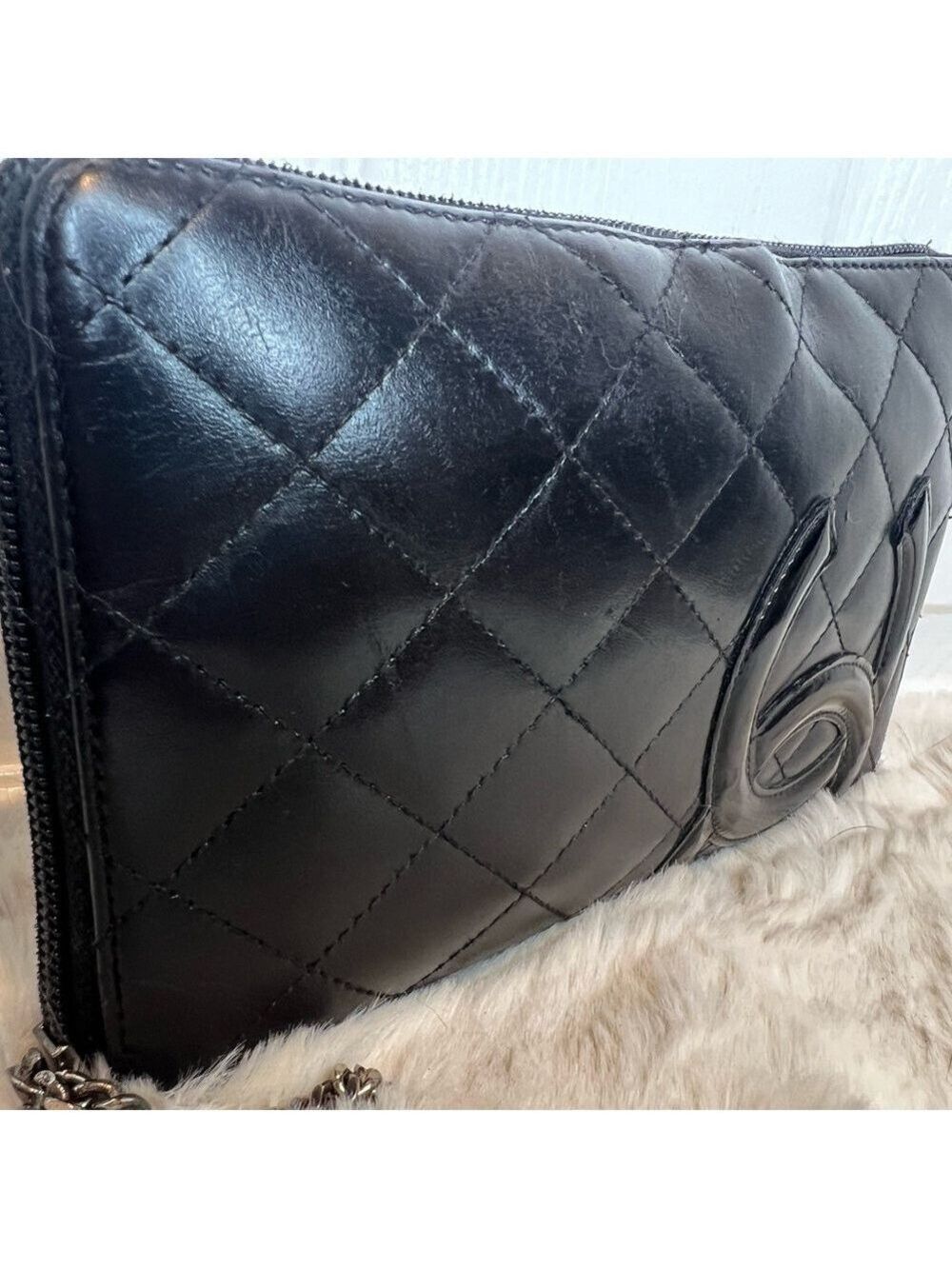 ❤️CHANEL BLACK QUILTED LEATHER LIGNE CAMBON YEN WALLET BLACK/PINK - Picture 2 of 16